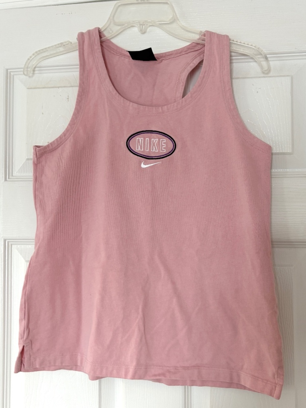 Nike 100% Cotton pink tank top retro-style oval embroidered logo size small